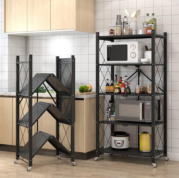 5 tier Big SizFoldable Kitchen Rack with wheels